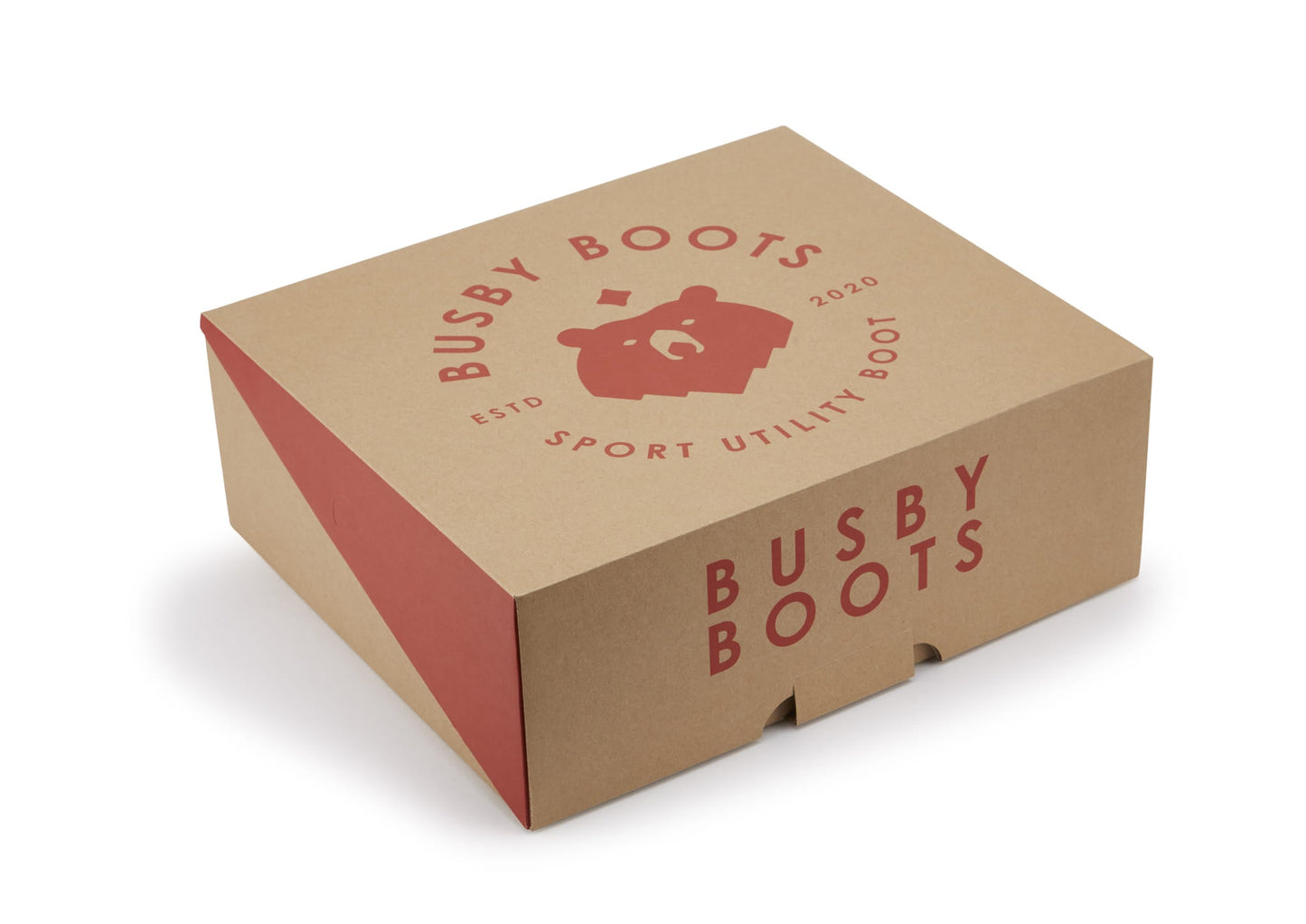 Cardboard box with branding on a white background