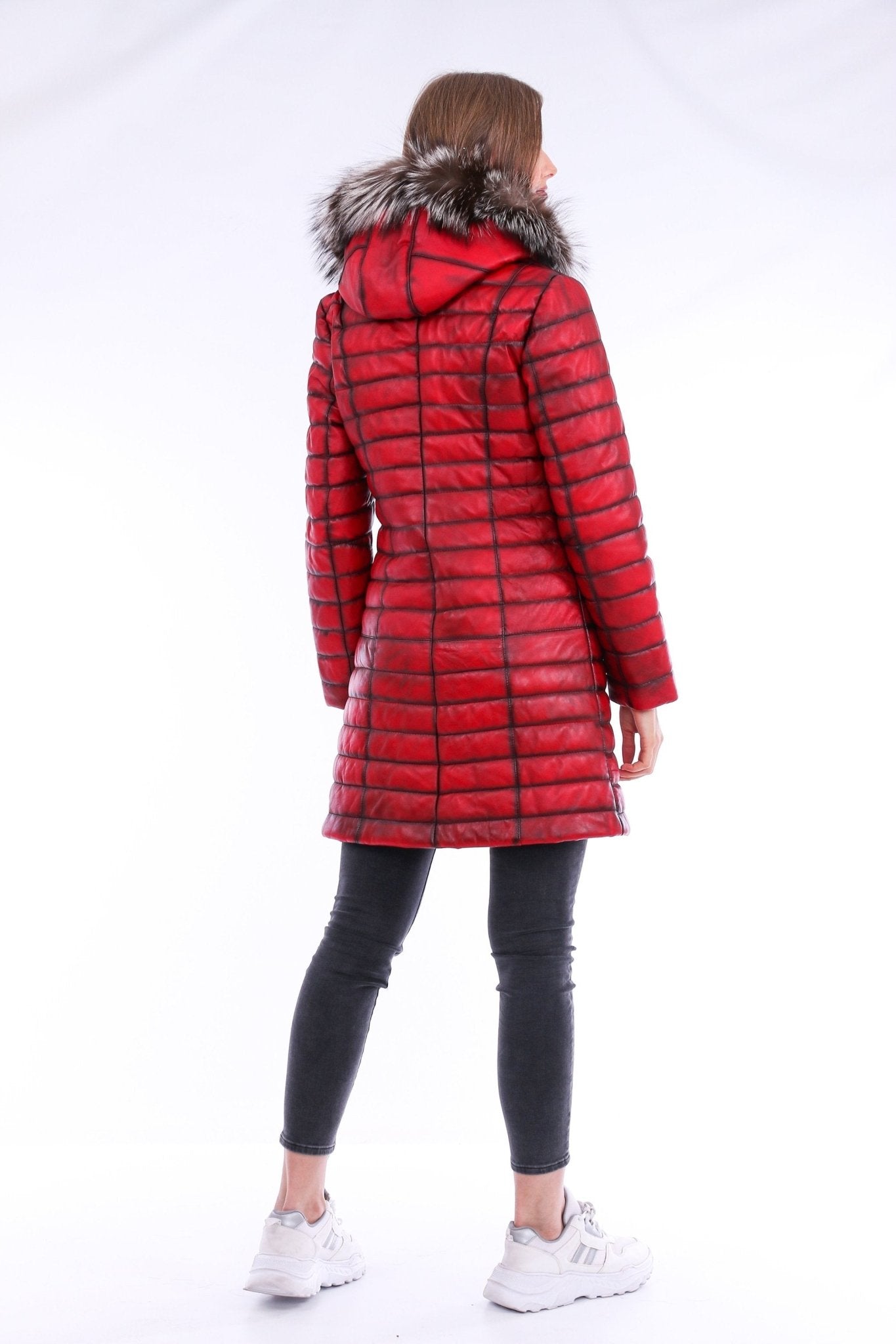 Inverno Red Leather Trench Coat - Premium Sheepskin with Fox Fur Collar - Style Queenz