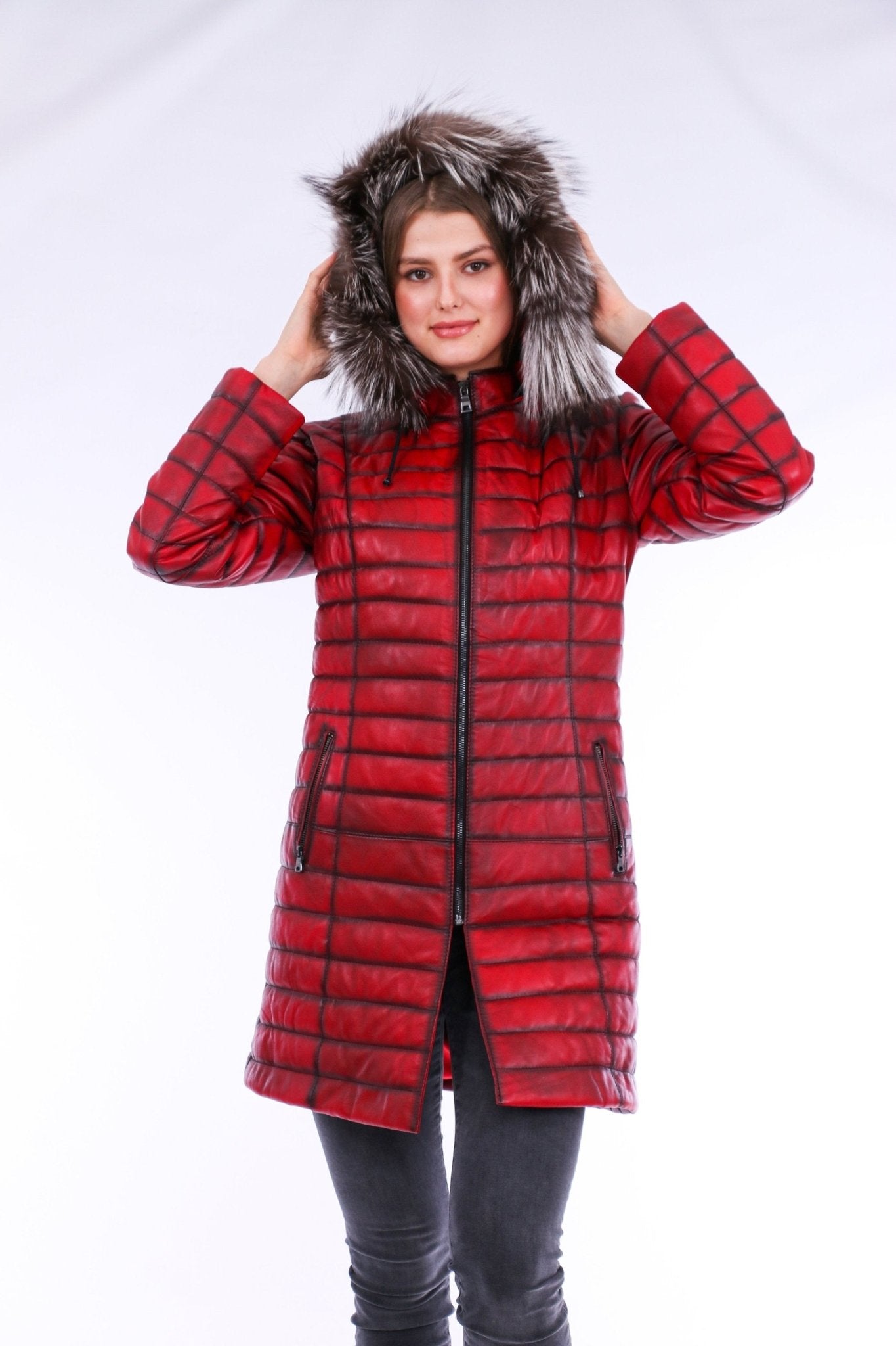 Inverno Red Leather Trench Coat - Premium Sheepskin with Fox Fur Collar - Style Queenz