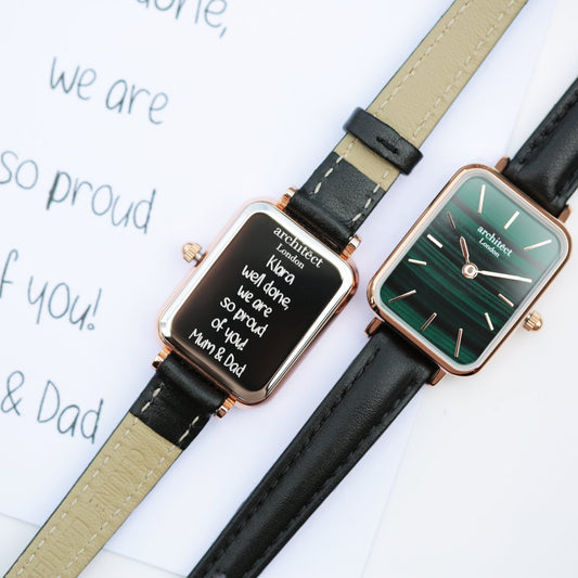 Ladies Architēct Lille Pine Green Watch - Handwriting Engraving Leather Strap - Style Queenz