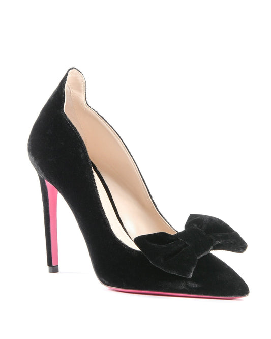 Ladies Velvet Bow Pump Black - Italian High Heel with Elegant Bow Detail - Style Queenz