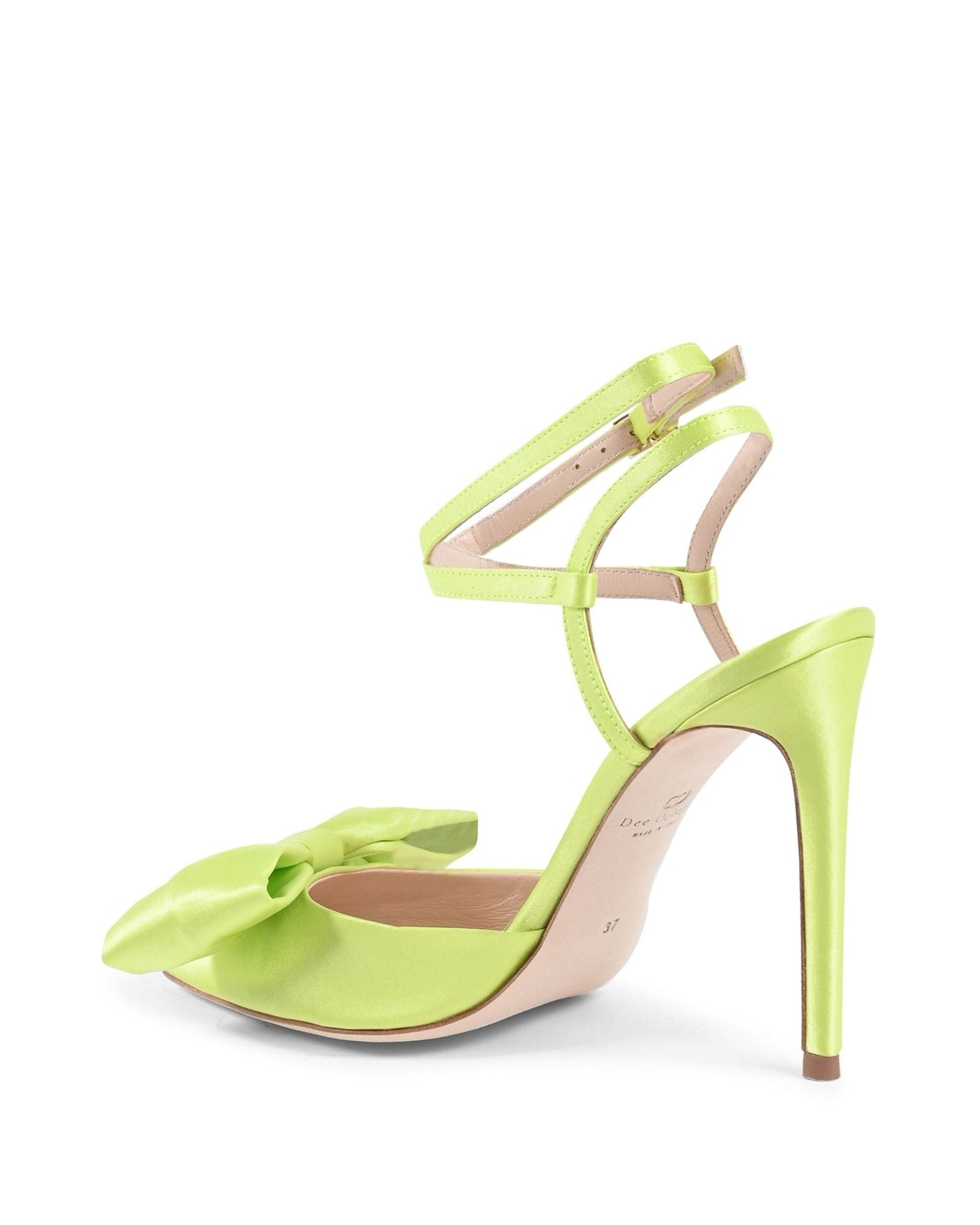 Lime Satin Stiletto Pumps - Cocktail Time Evening Heels with Ankle Strap - Style Queenz