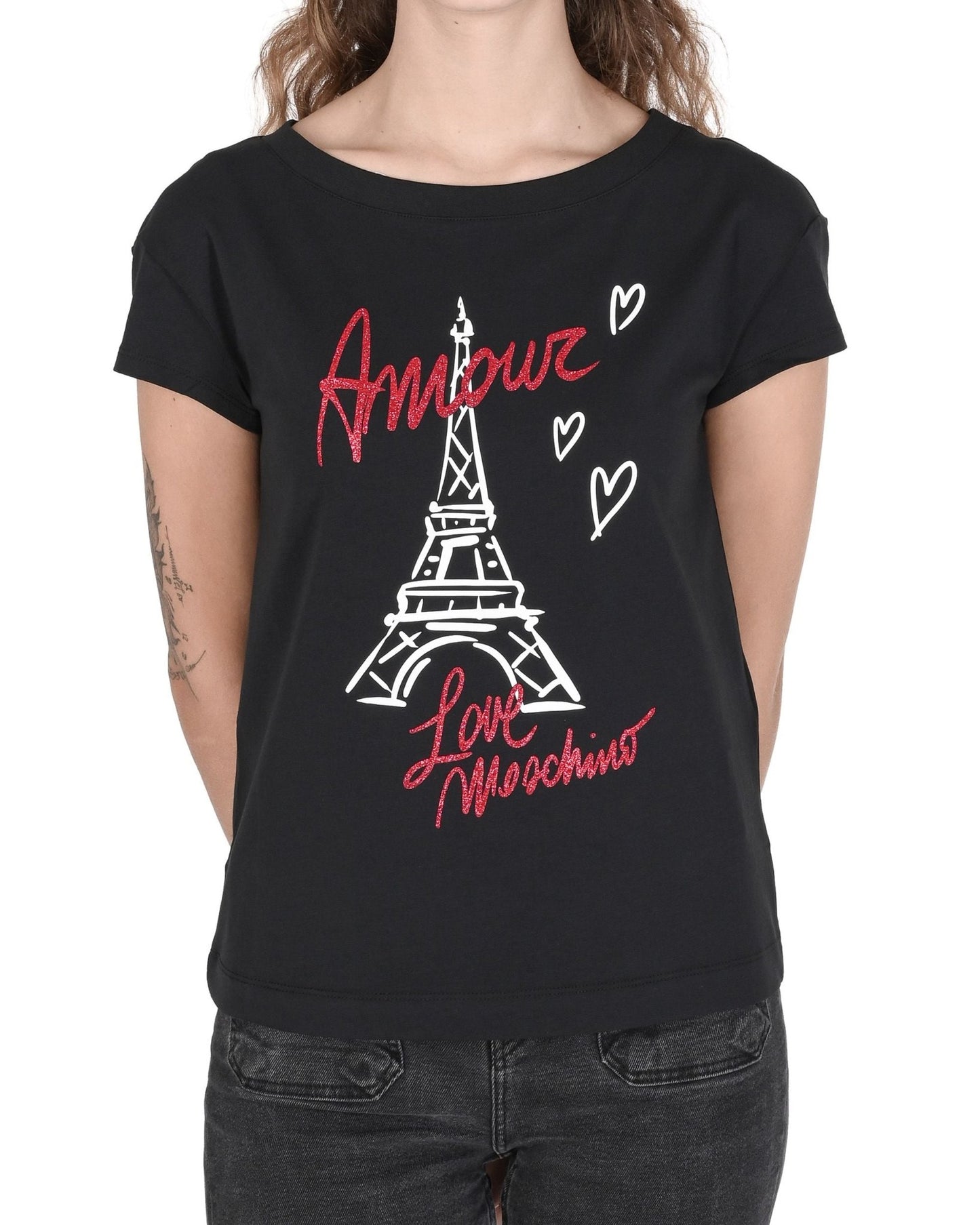 Love Moschino Women's Black Cotton T-Shirt - Designer Stretch Tee - Style Queenz