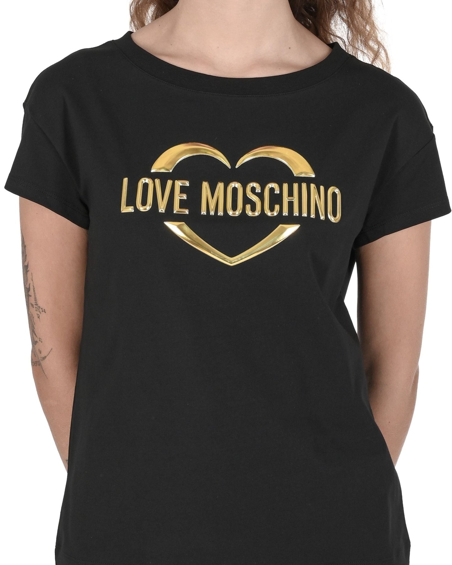 Love Moschino Women's Black Cotton T-Shirt - Designer Stretch Tee - Style Queenz