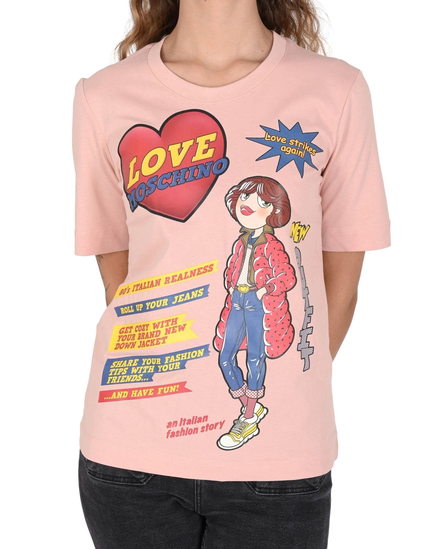 Love Moschino Women's Pink Cotton T-Shirt - Designer Powder Pink Tee - Style Queenz