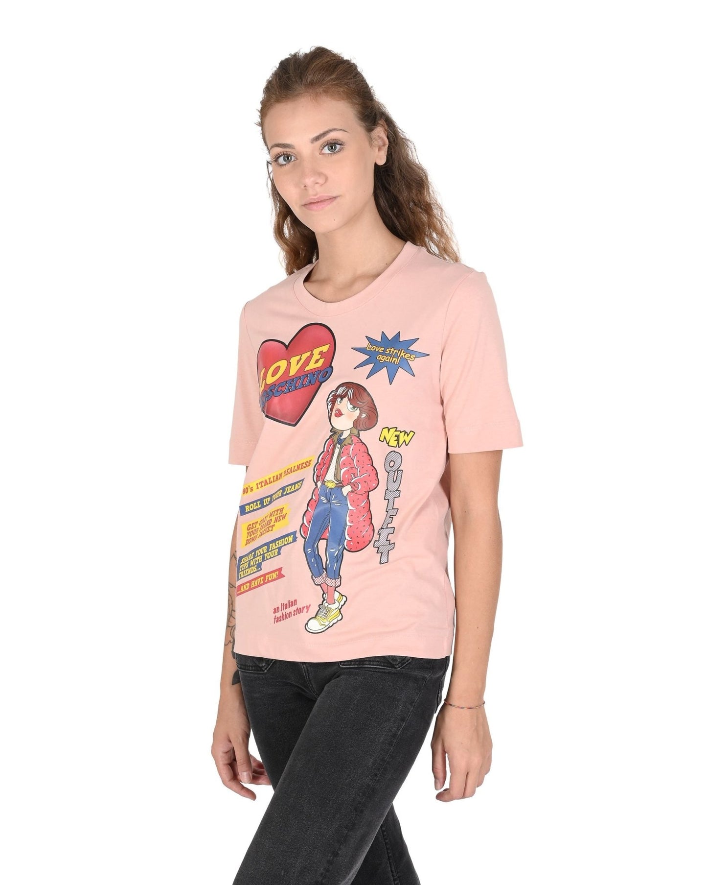 Love Moschino Women's Pink Cotton T-Shirt - Designer Powder Pink Tee - Style Queenz