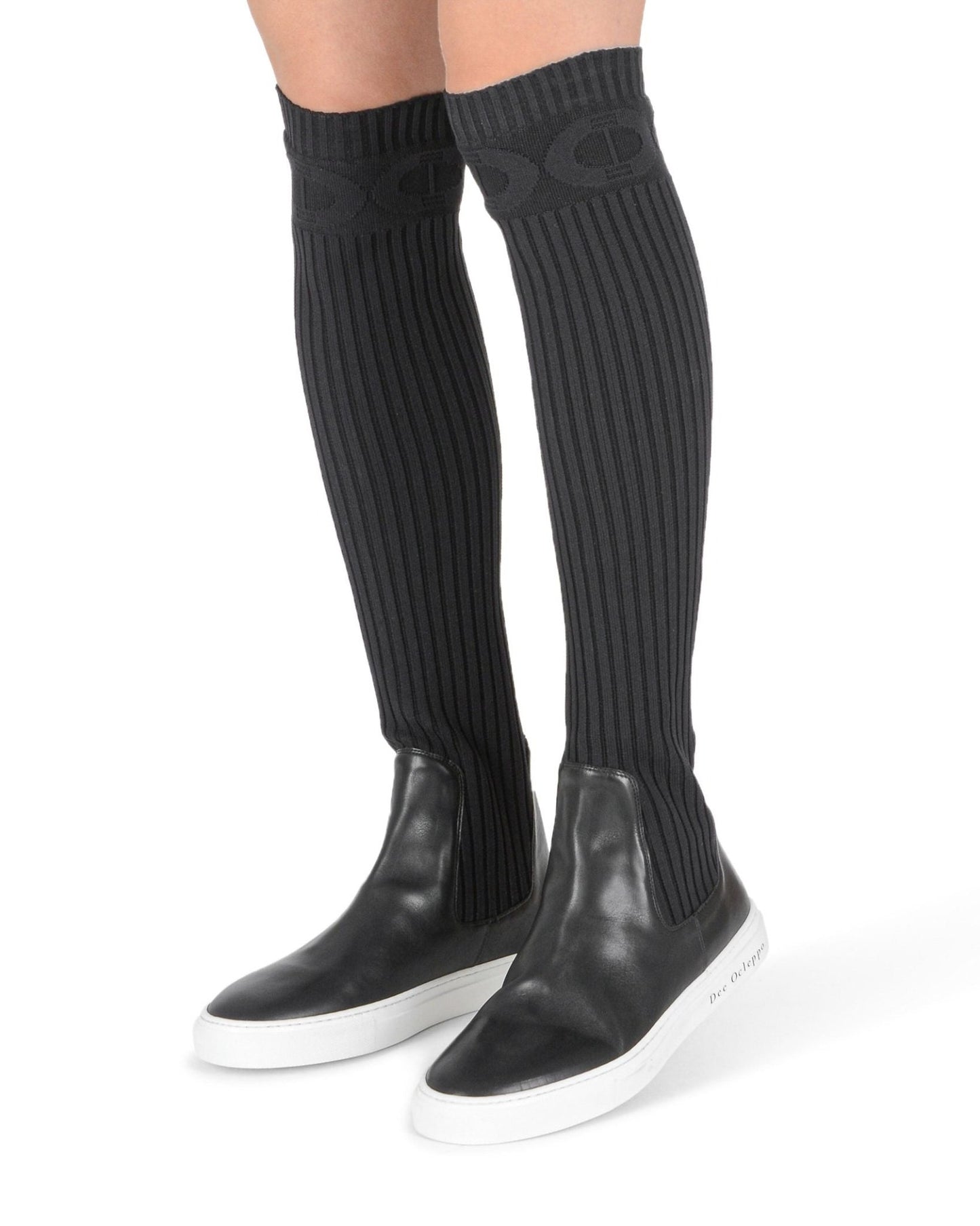 Lugano Sneaker Boot - Italian Elastic Leather Knee High Boot with Dee Ocleppo Monogram - Style Queenz