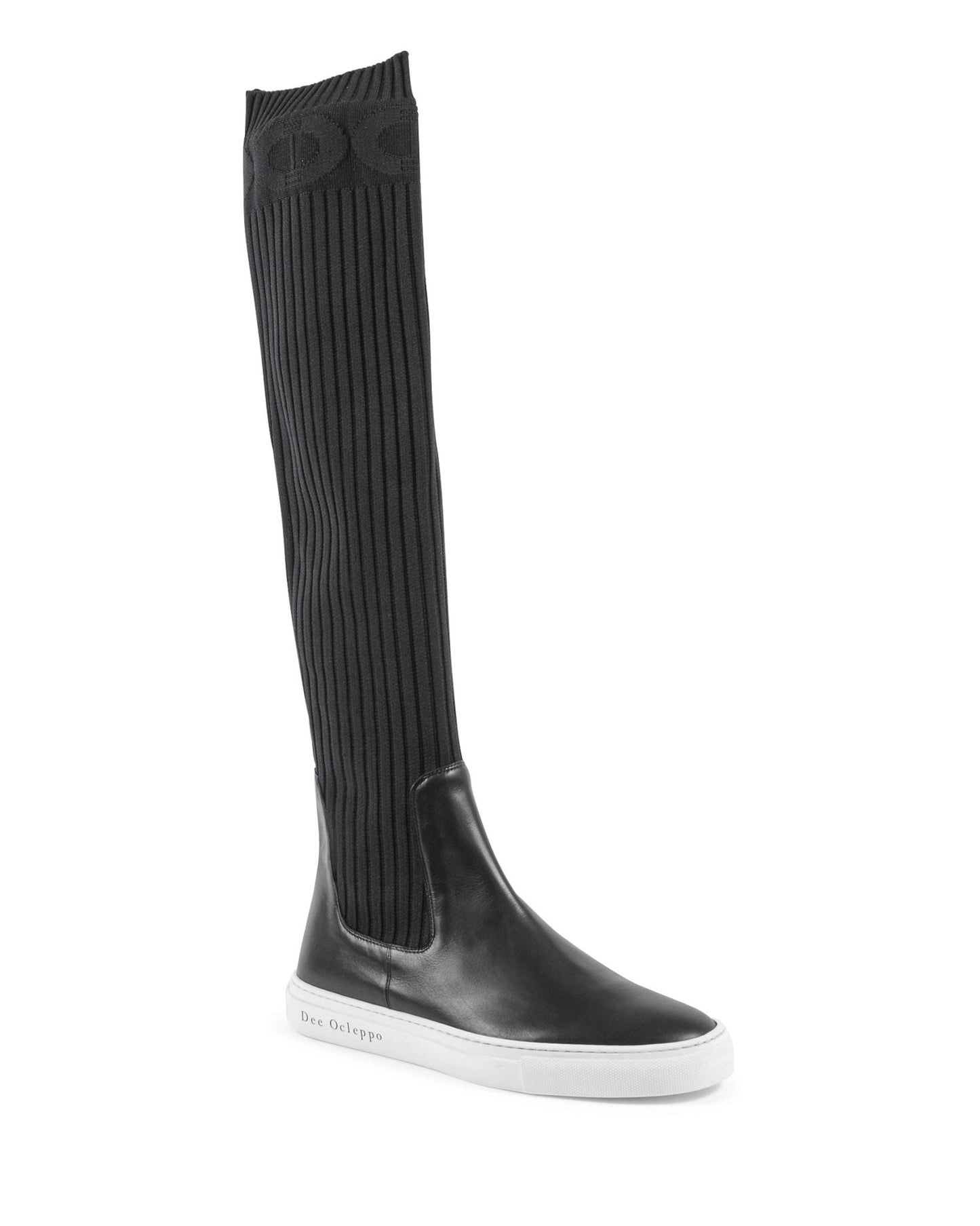 Lugano Sneaker Boot - Italian Elastic Leather Knee High Boot with Dee Ocleppo Monogram - Style Queenz