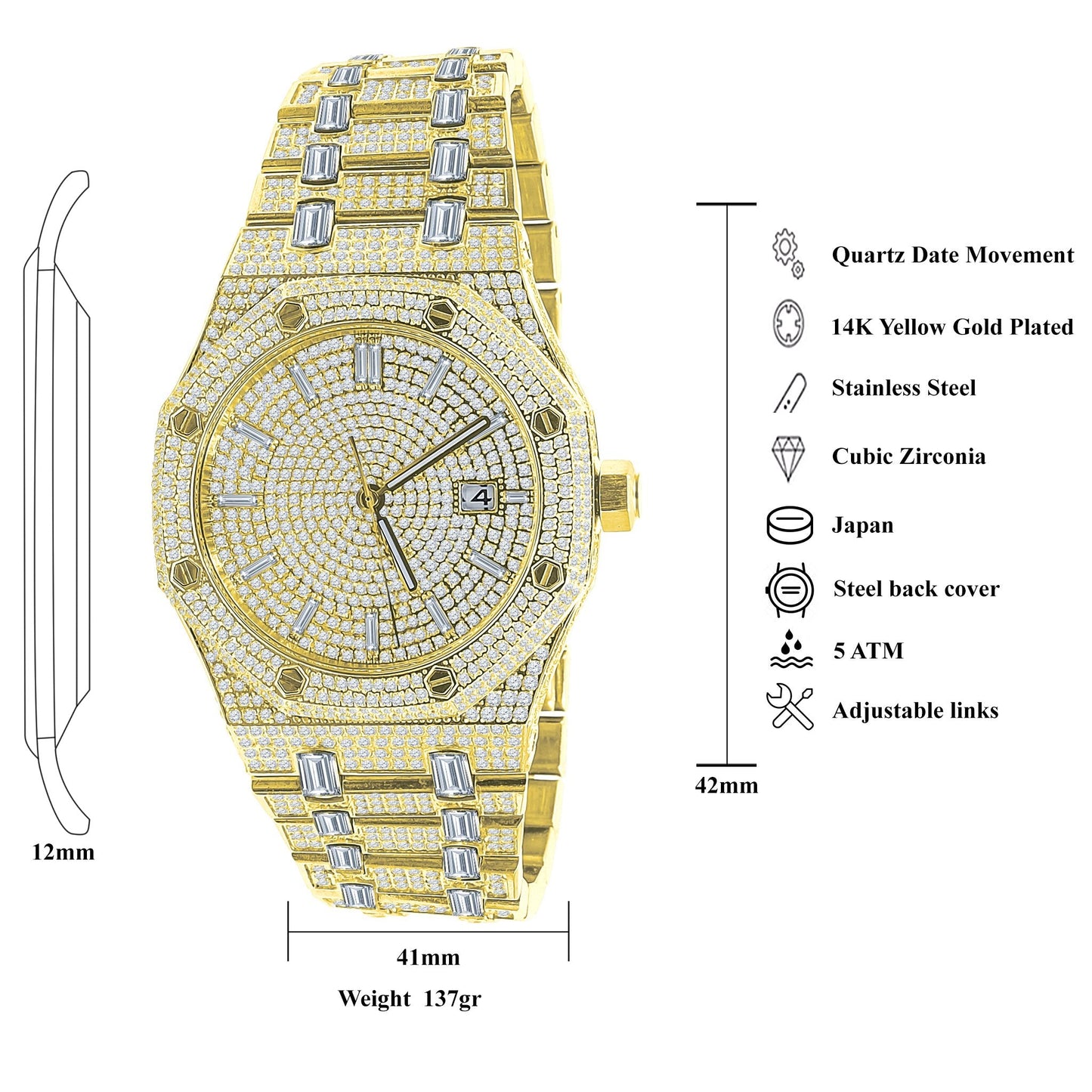 MAVERICK Gold Steel Watch - Luxury Bling Statement Timepiece | 41mm Japanese Movement - Style Queenz