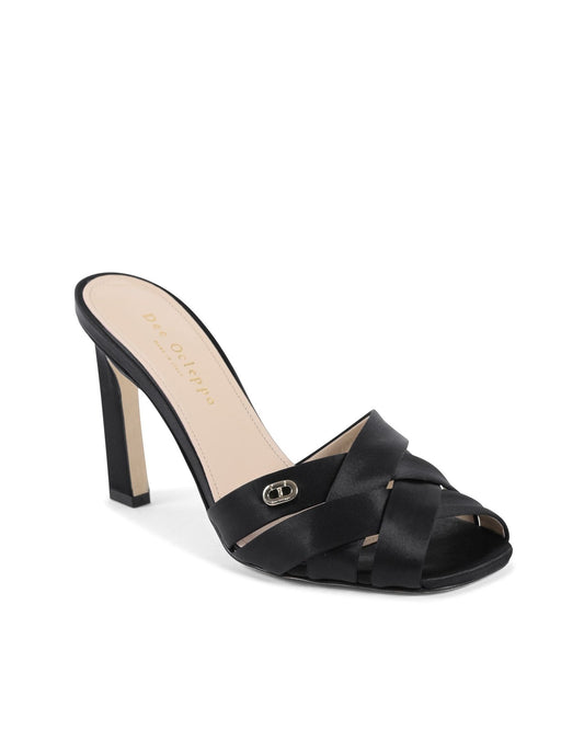 Megan R Satin Black Mules - Italian Designer Stiletto Heels 10cm with Crossing Straps - Style Queenz