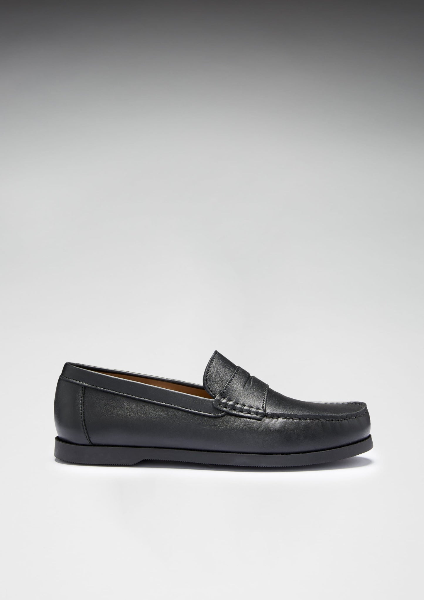 Men's Black Leather Boat Loafers - Penny Style