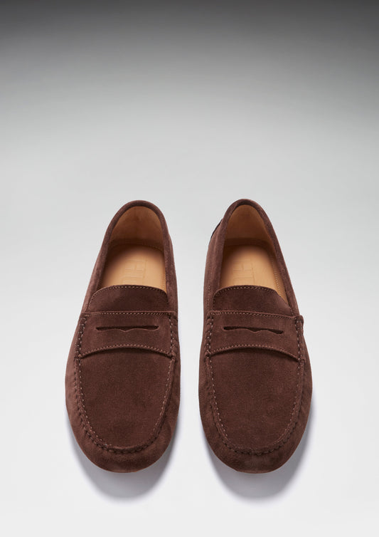 Men's Brown Suede Penny Driving Loafers