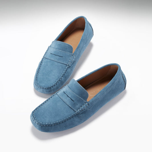 Men's Petrol Blue Suede Penny Driving Loafers