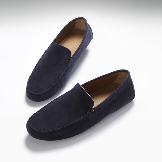 Men's Navy Blue Suede Contemporary Driving Loafers