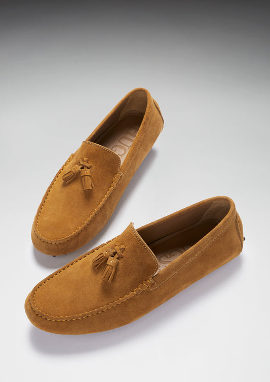Men's Tobacco Suede Tasselled Driving Loafers
