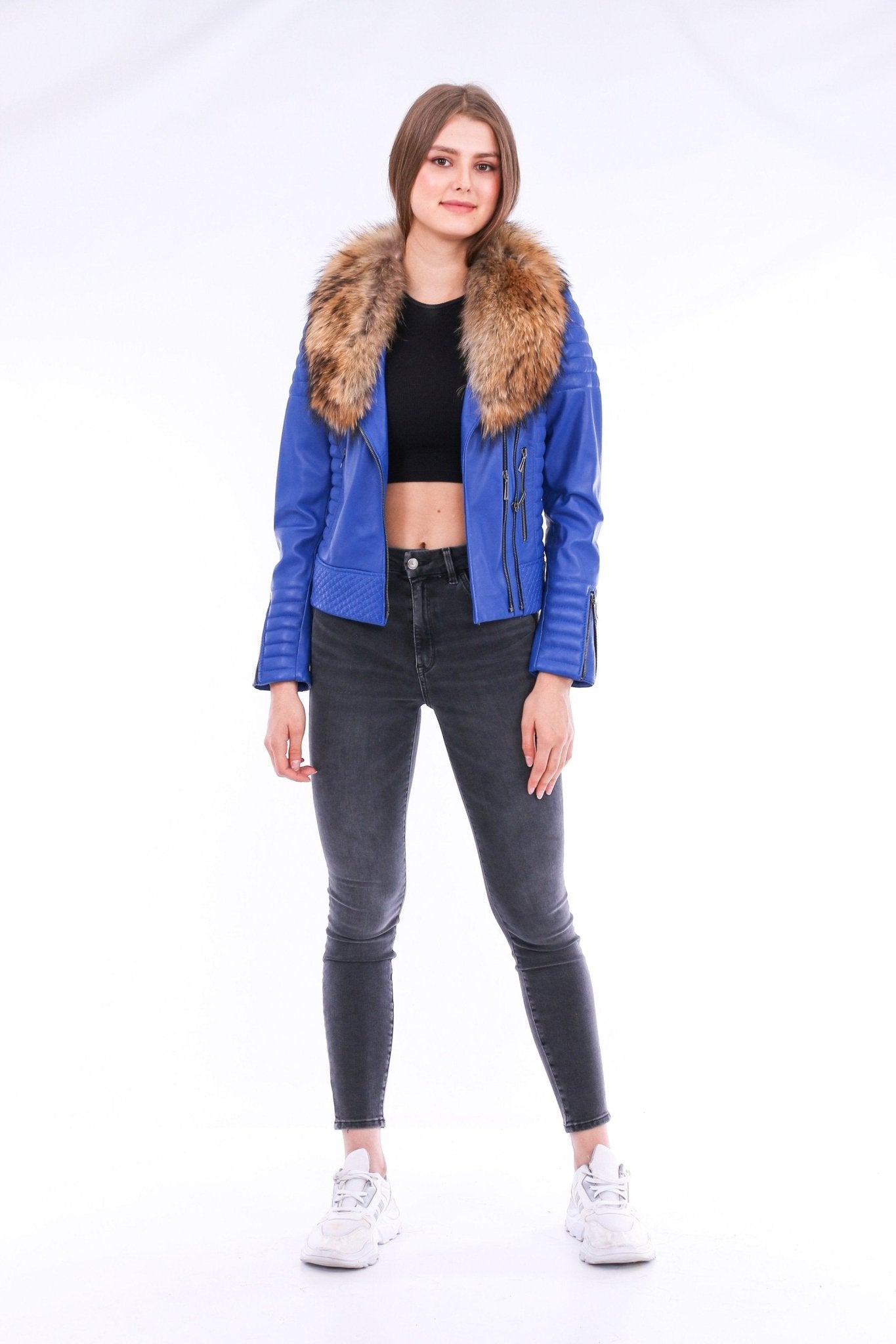 Milani Blue Quilted Leather Biker Jacket - Women's Genuine Lambskin - Style Queenz