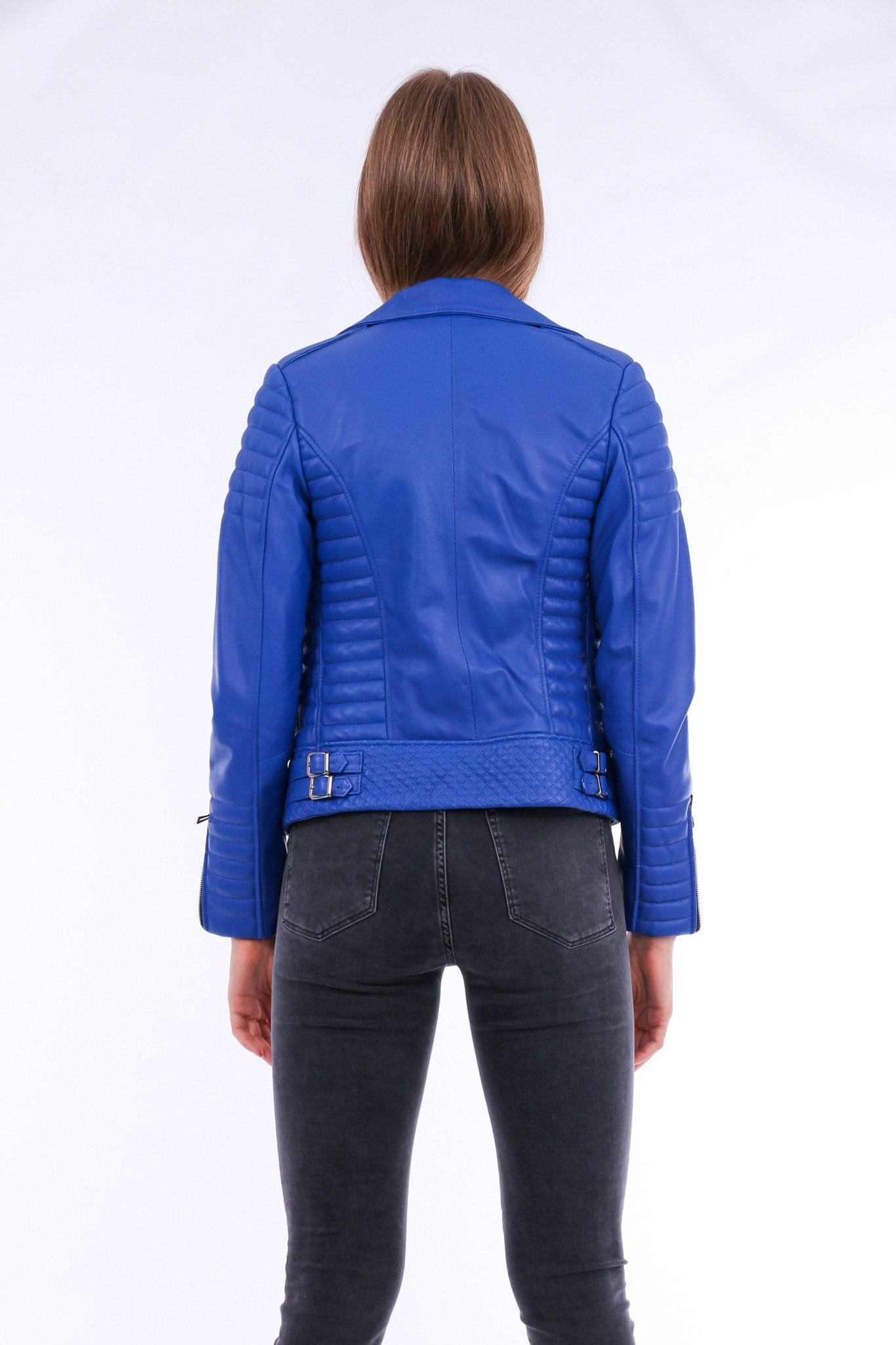 Milani Blue Quilted Leather Biker Jacket - Women's Genuine Lambskin - Style Queenz
