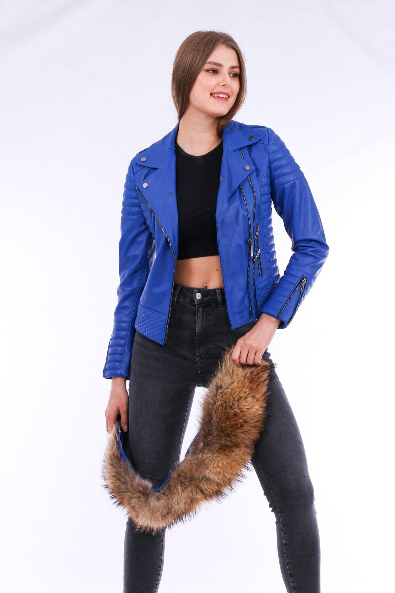 Milani Blue Quilted Leather Biker Jacket - Women's Genuine Lambskin - Style Queenz
