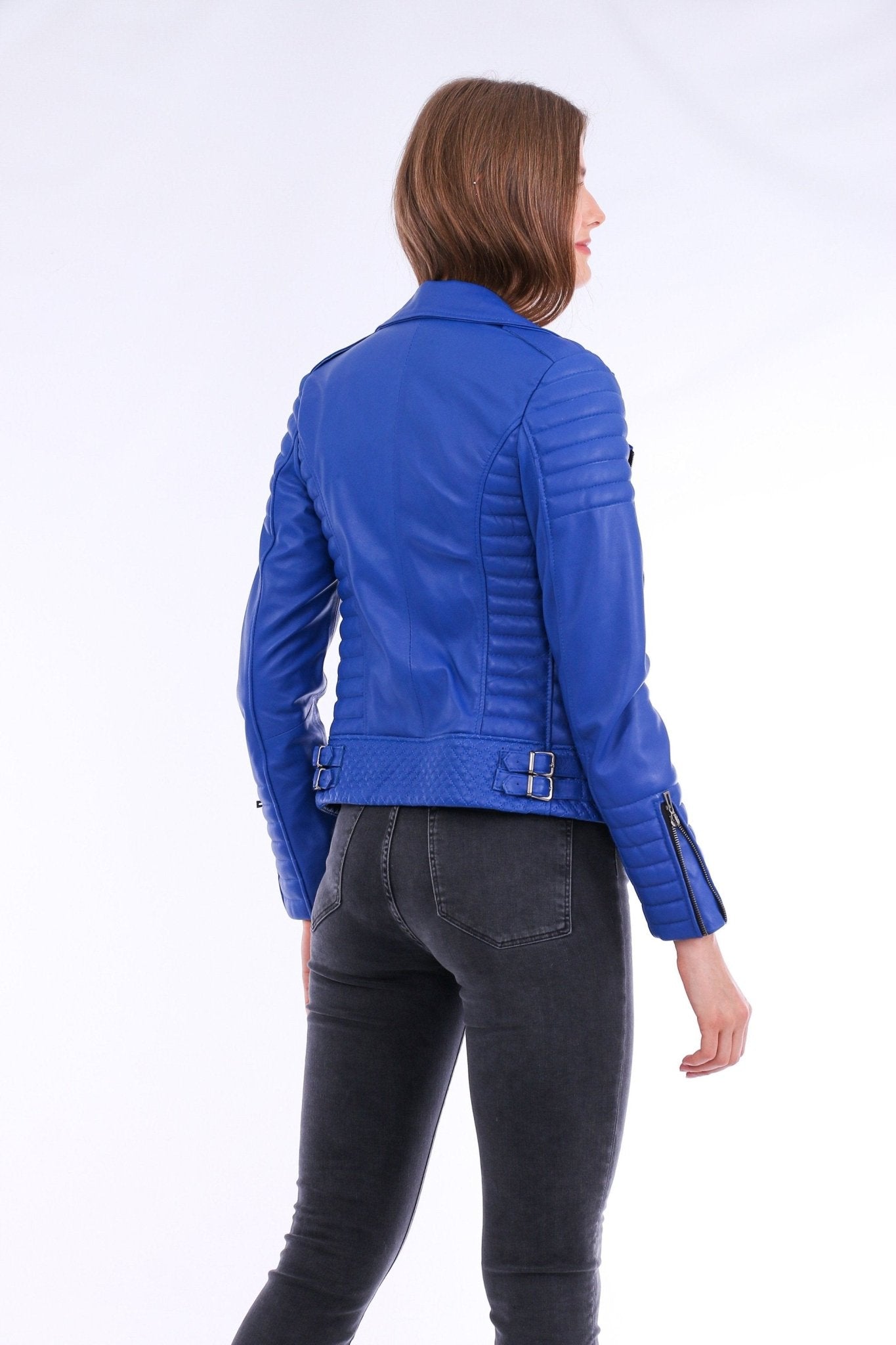 Milani Blue Quilted Leather Biker Jacket - Women's Genuine Lambskin - Style Queenz