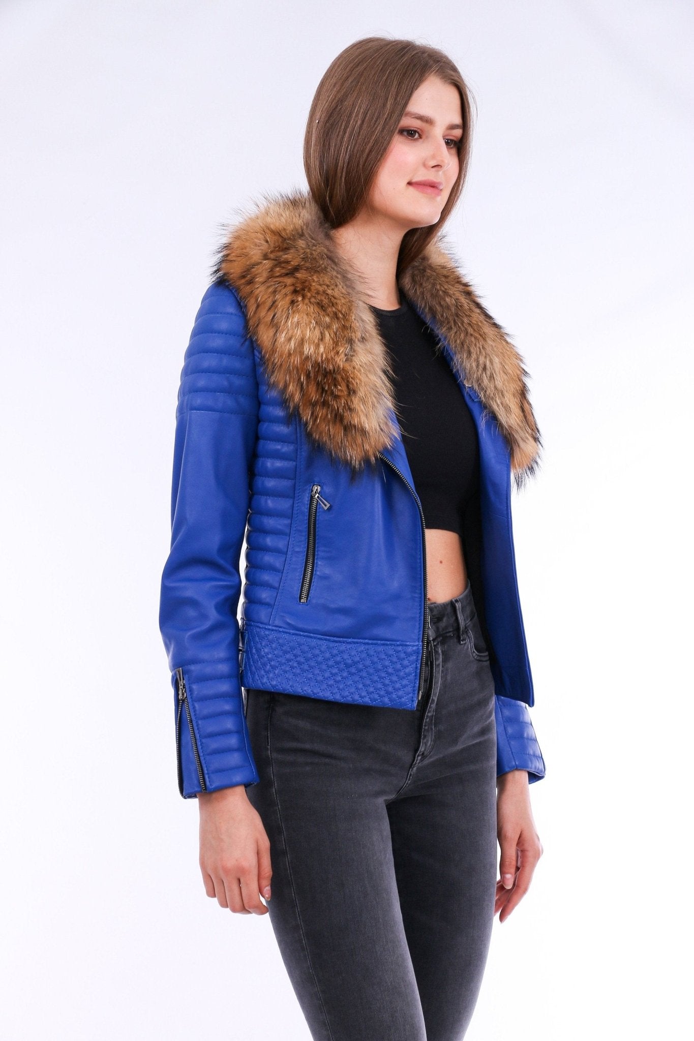 Milani Blue Quilted Leather Biker Jacket - Women's Genuine Lambskin - Style Queenz
