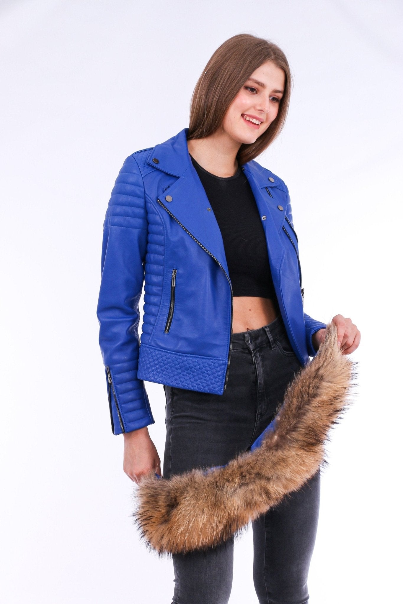 Milani Blue Quilted Leather Biker Jacket - Women's Genuine Lambskin - Style Queenz
