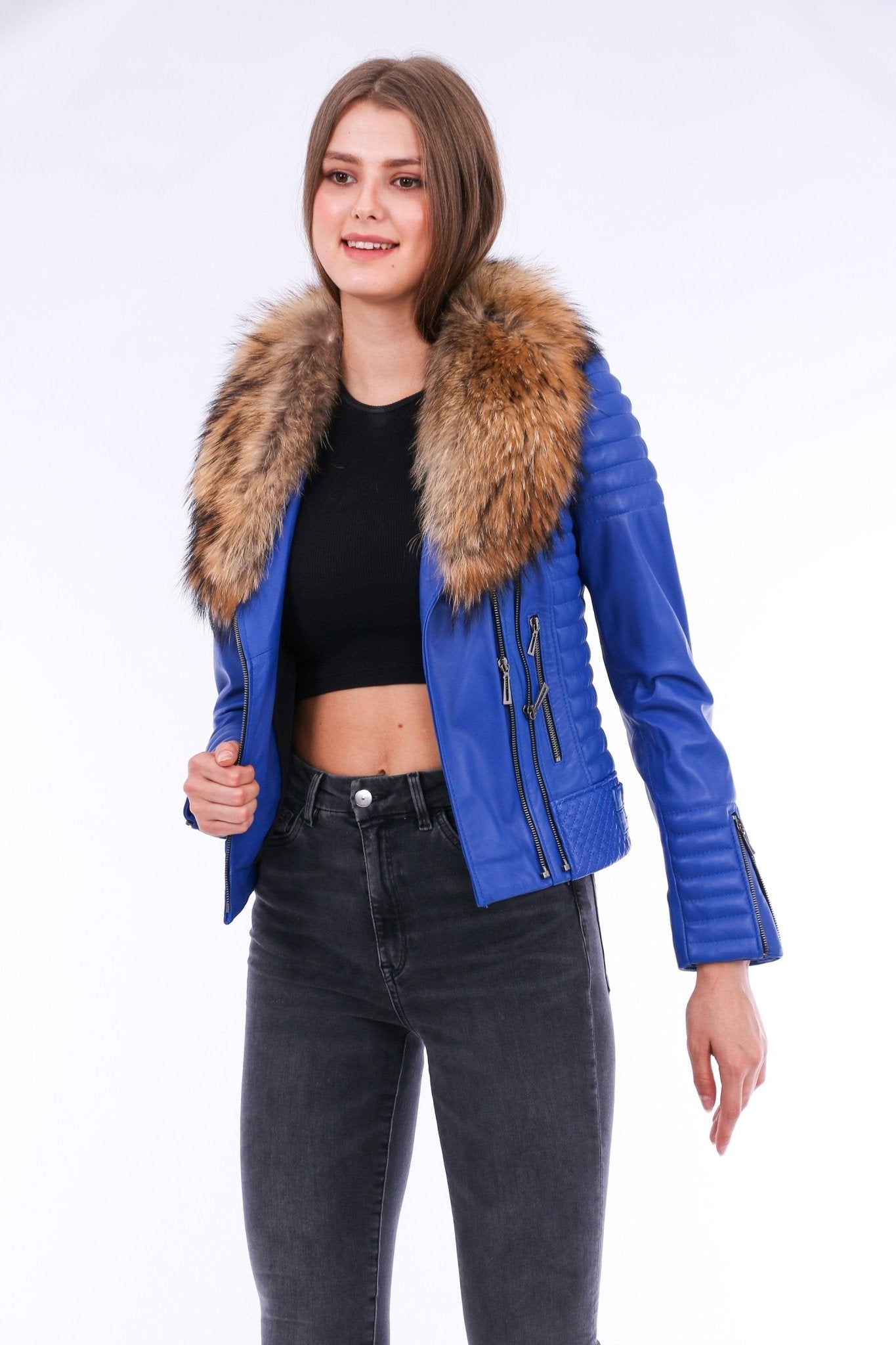 Milani Blue Quilted Leather Biker Jacket - Women's Genuine Lambskin - Style Queenz