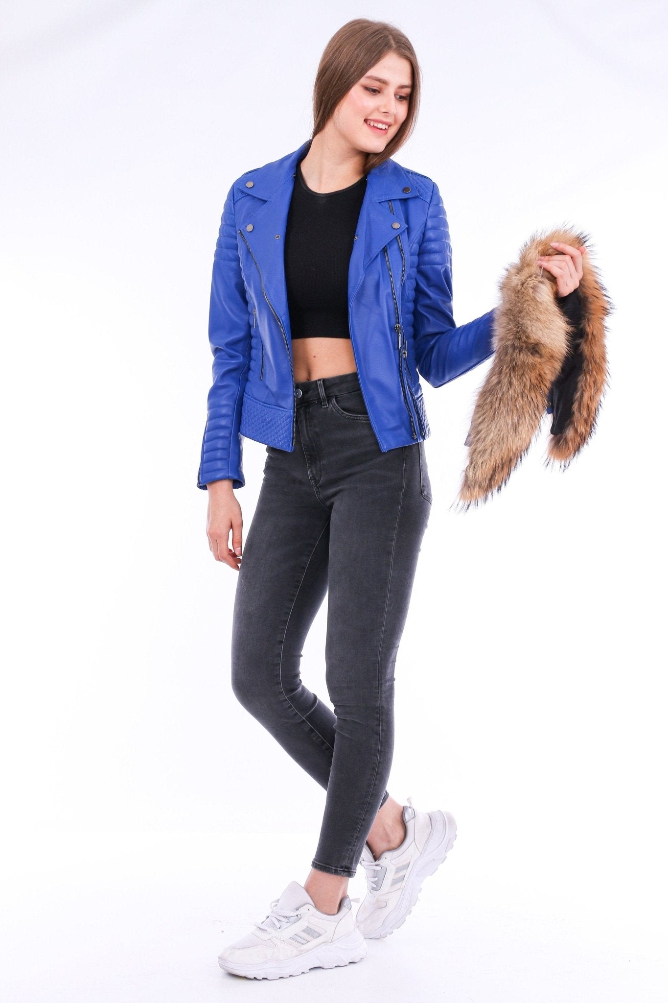Milani Blue Quilted Leather Biker Jacket - Women's Genuine Lambskin - Style Queenz