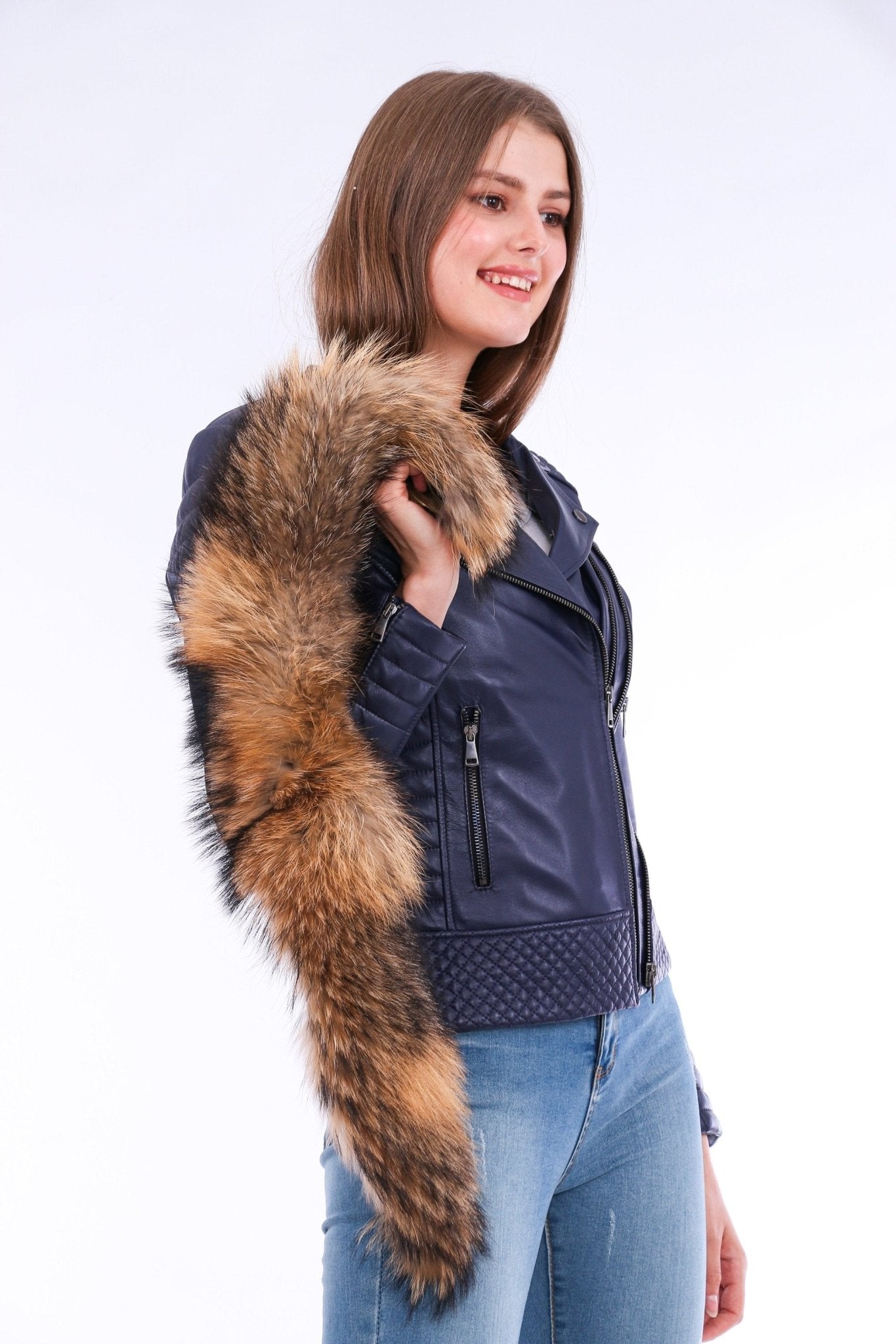 Milani Navy Blue Quilted Leather Biker Jacket - Premium Nappa Lambskin Women's Motorcycle Jacket - Style Queenz