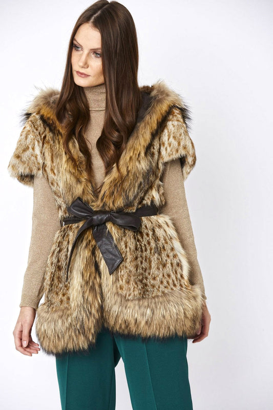 Mocha Leopard Fox & Coney Fur Hooded Coat