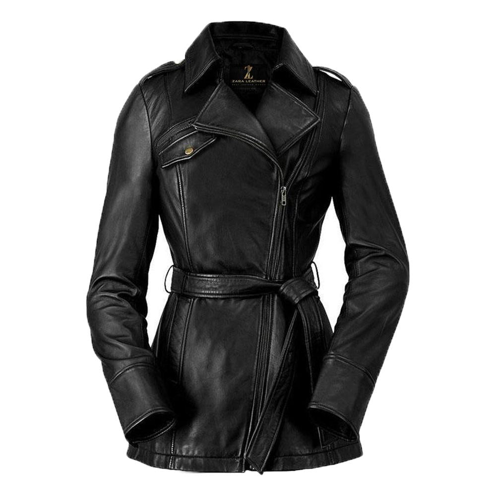 Monica Women's Leather Long Coat - Premium Sheepskin Jacket with Lifetime Warranty - Style Queenz