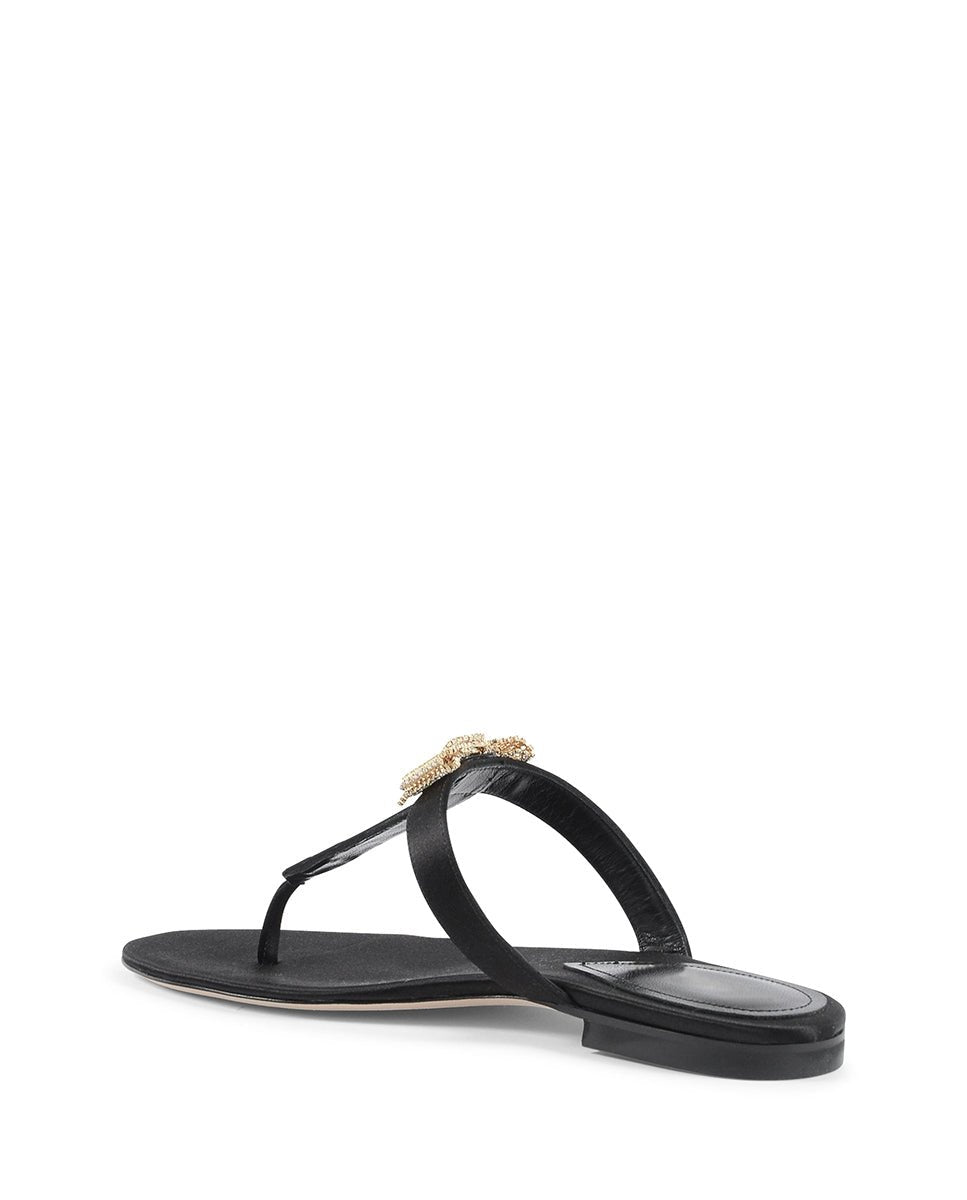 Nina Satin Sandal Black - Italian Swarovski Crystal Bow Flip Flops - Style Queenz