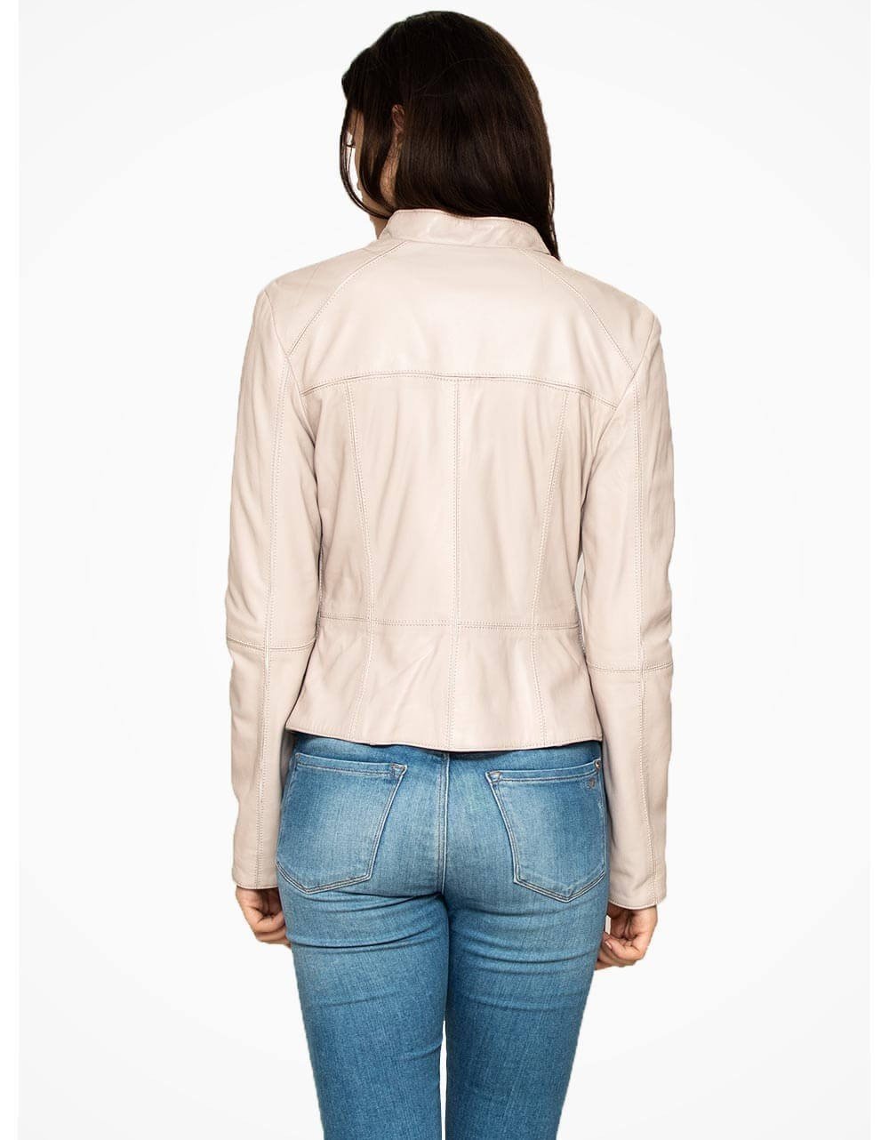 Off White Leather Motorcycle Jacket Women - Premium Genuine Leather Design - Style Queenz
