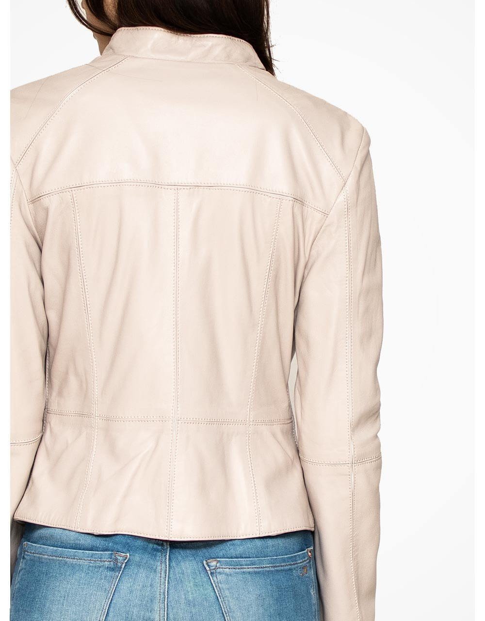 Off White Leather Motorcycle Jacket Women - Premium Genuine Leather Design - Style Queenz
