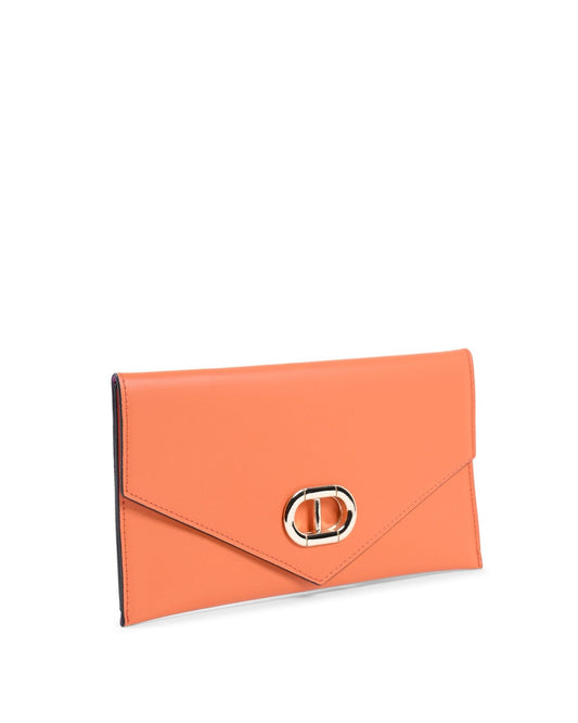 Orange Leather Envelope Clutch - Italian Designer Ruga Leather Handbag - Style Queenz