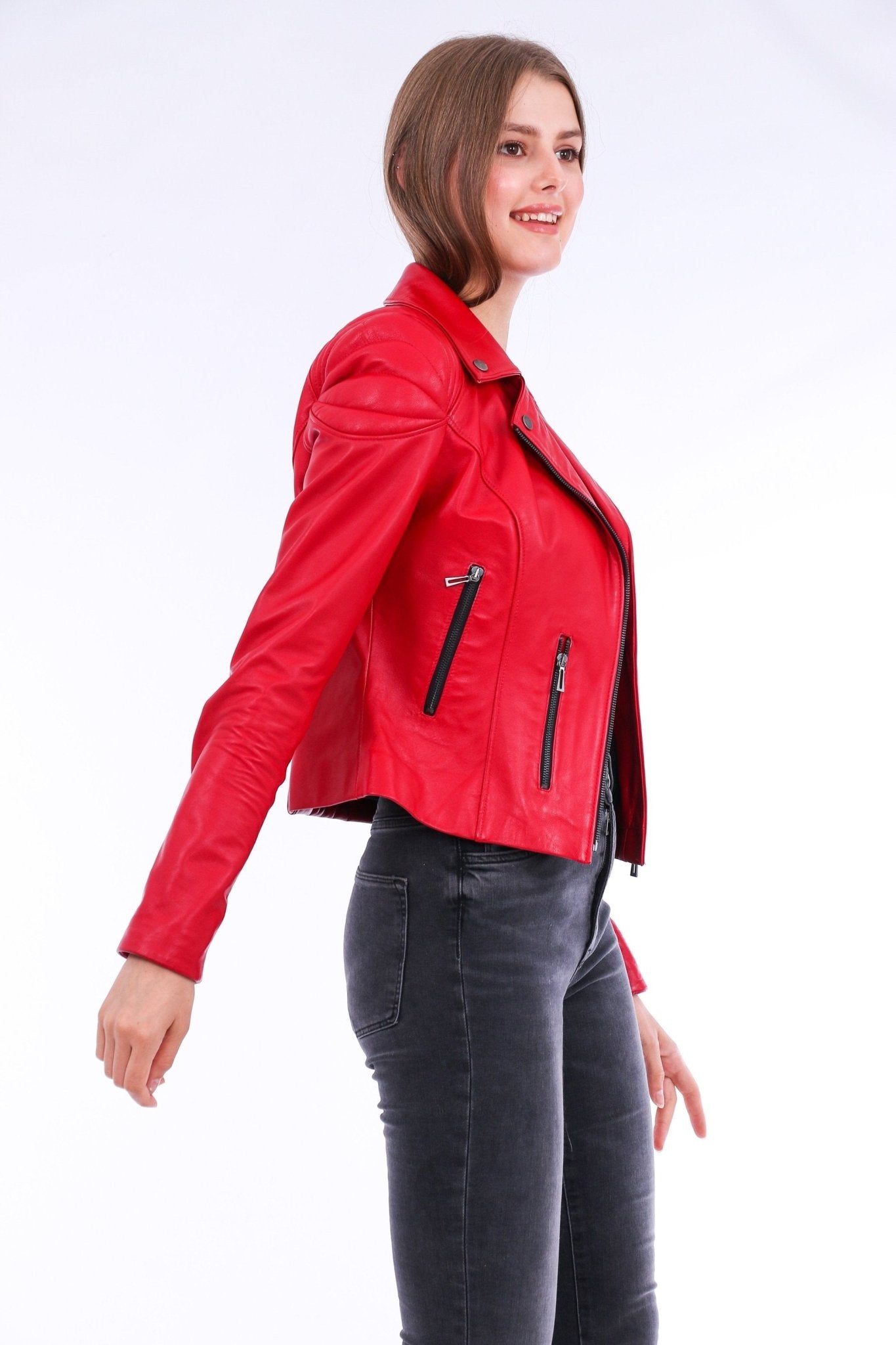 Palomi Red Leather Biker Jacket - Genuine Nappa Lambskin Motorcycle Jacket - Style Queenz
