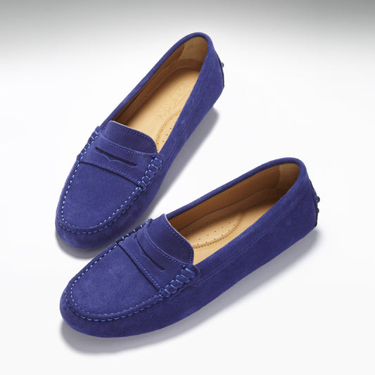 Women's Ink Blue Suede Penny Driving Loafers