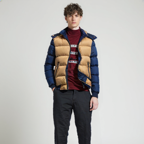Men's Two-Tone Puffer Jacket - Removable Hood