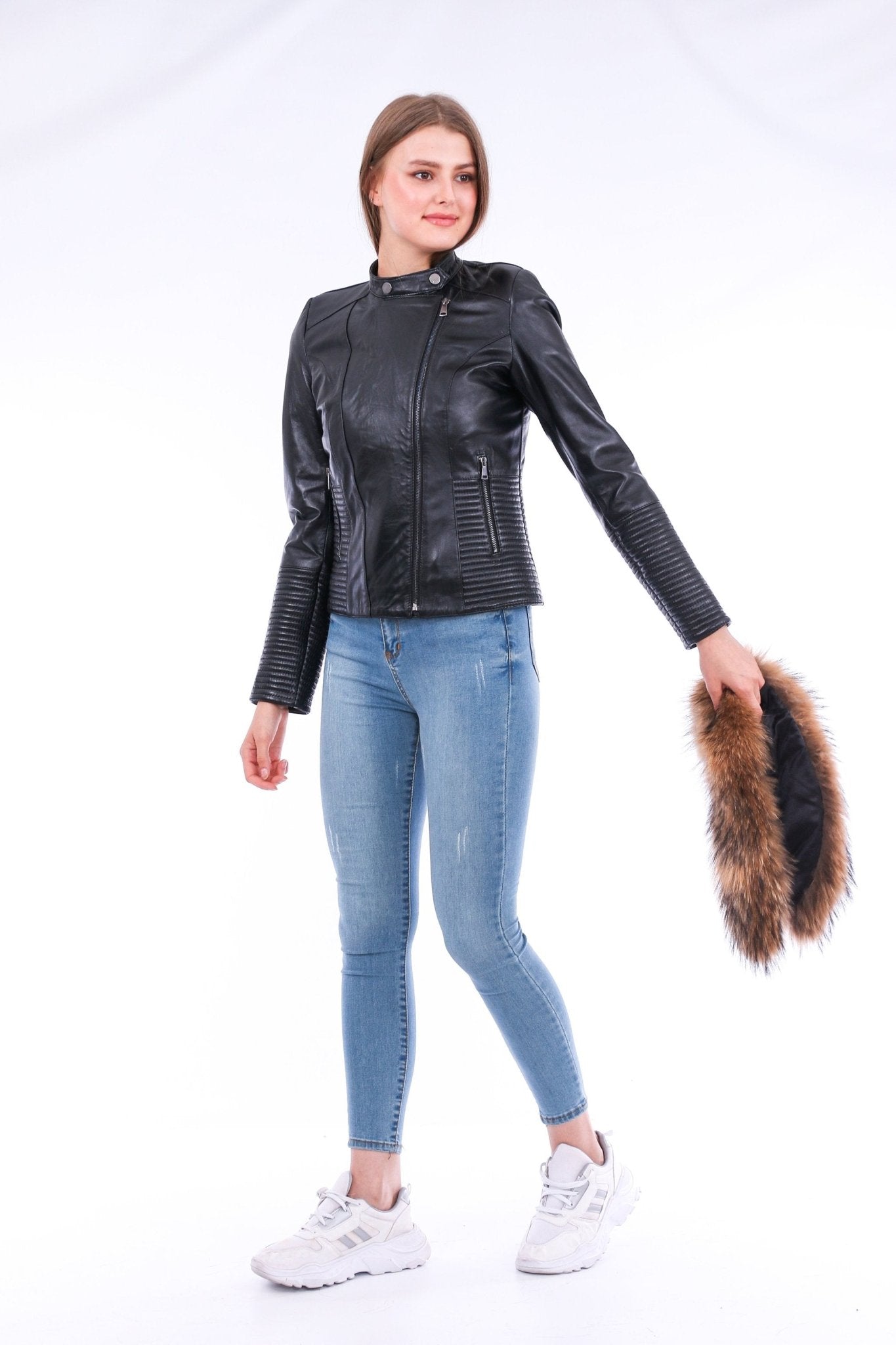 Ravenna Black Leather Biker Jacket - Genuine Nappa Lambskin Motorcycle Jacket - Style Queenz