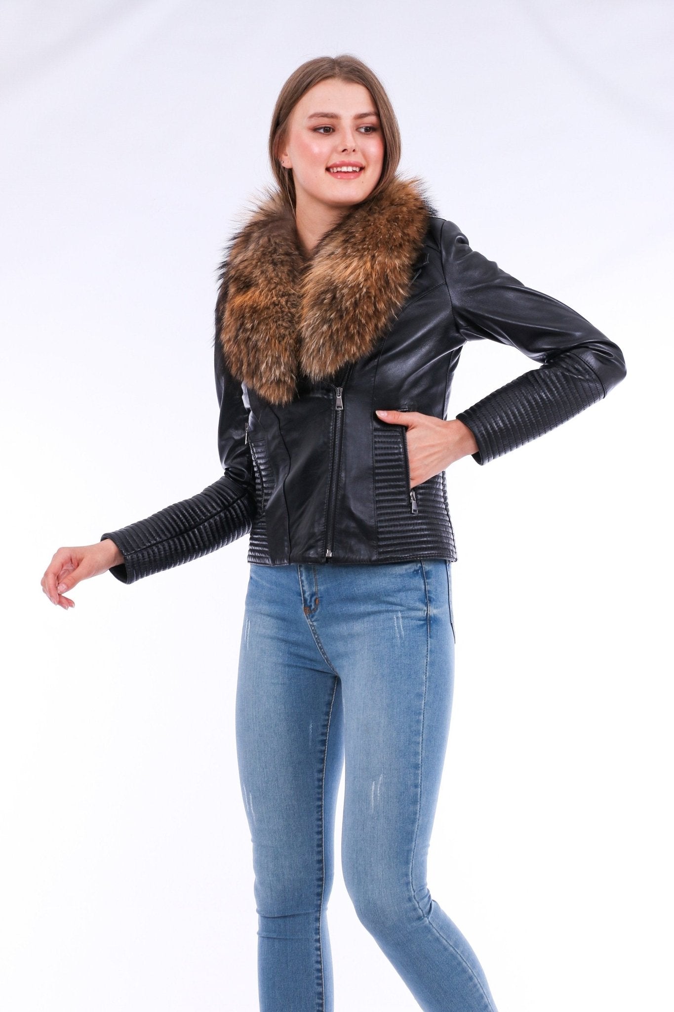 Ravenna Black Leather Biker Jacket - Genuine Nappa Lambskin Motorcycle Jacket - Style Queenz