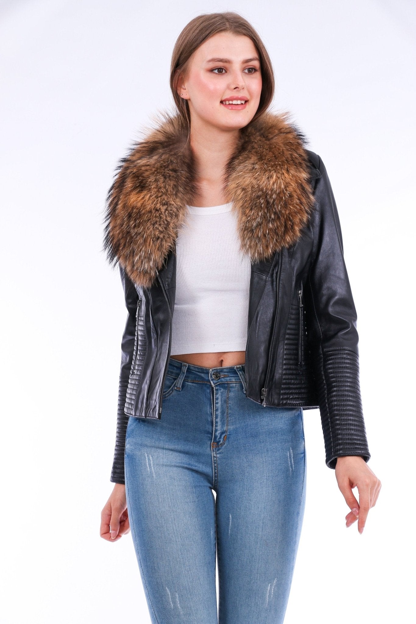 Ravenna Black Leather Biker Jacket - Genuine Nappa Lambskin Motorcycle Jacket - Style Queenz