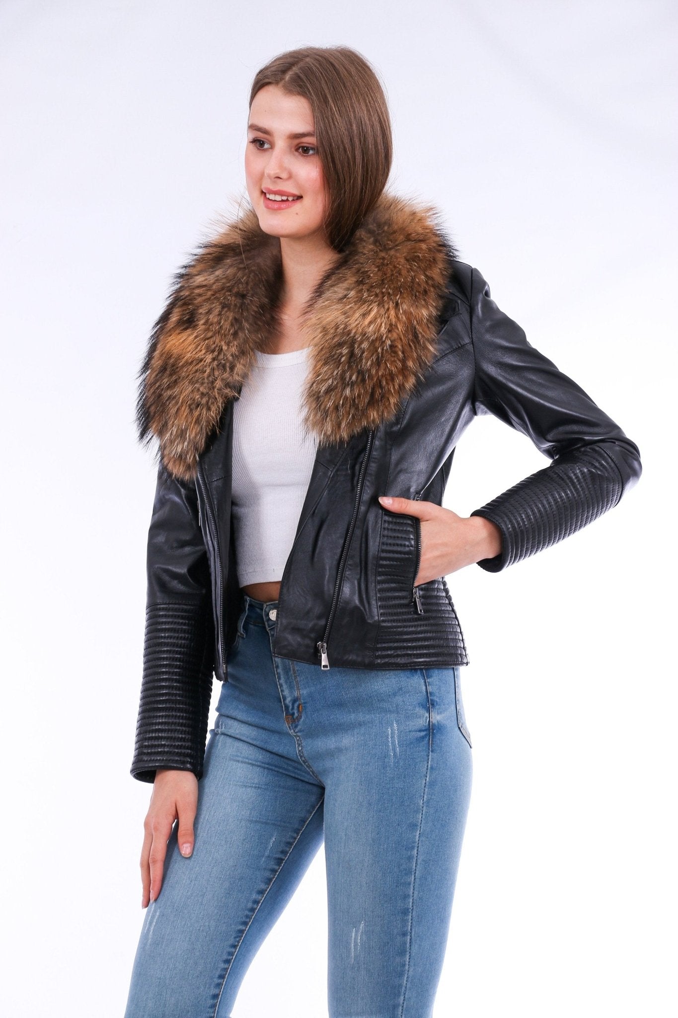 Ravenna Black Leather Biker Jacket - Genuine Nappa Lambskin Motorcycle Jacket - Style Queenz