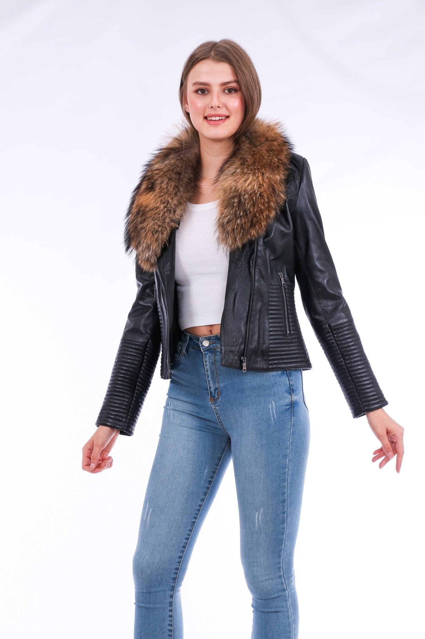 Ravenna Black Leather Biker Jacket - Genuine Nappa Lambskin Motorcycle Jacket - Style Queenz