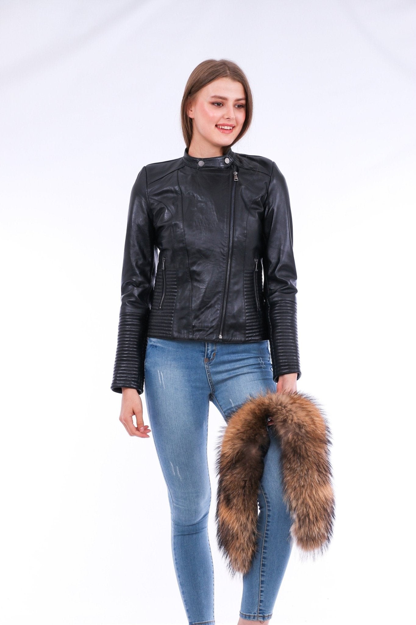 Ravenna Black Leather Biker Jacket - Genuine Nappa Lambskin Motorcycle Jacket - Style Queenz