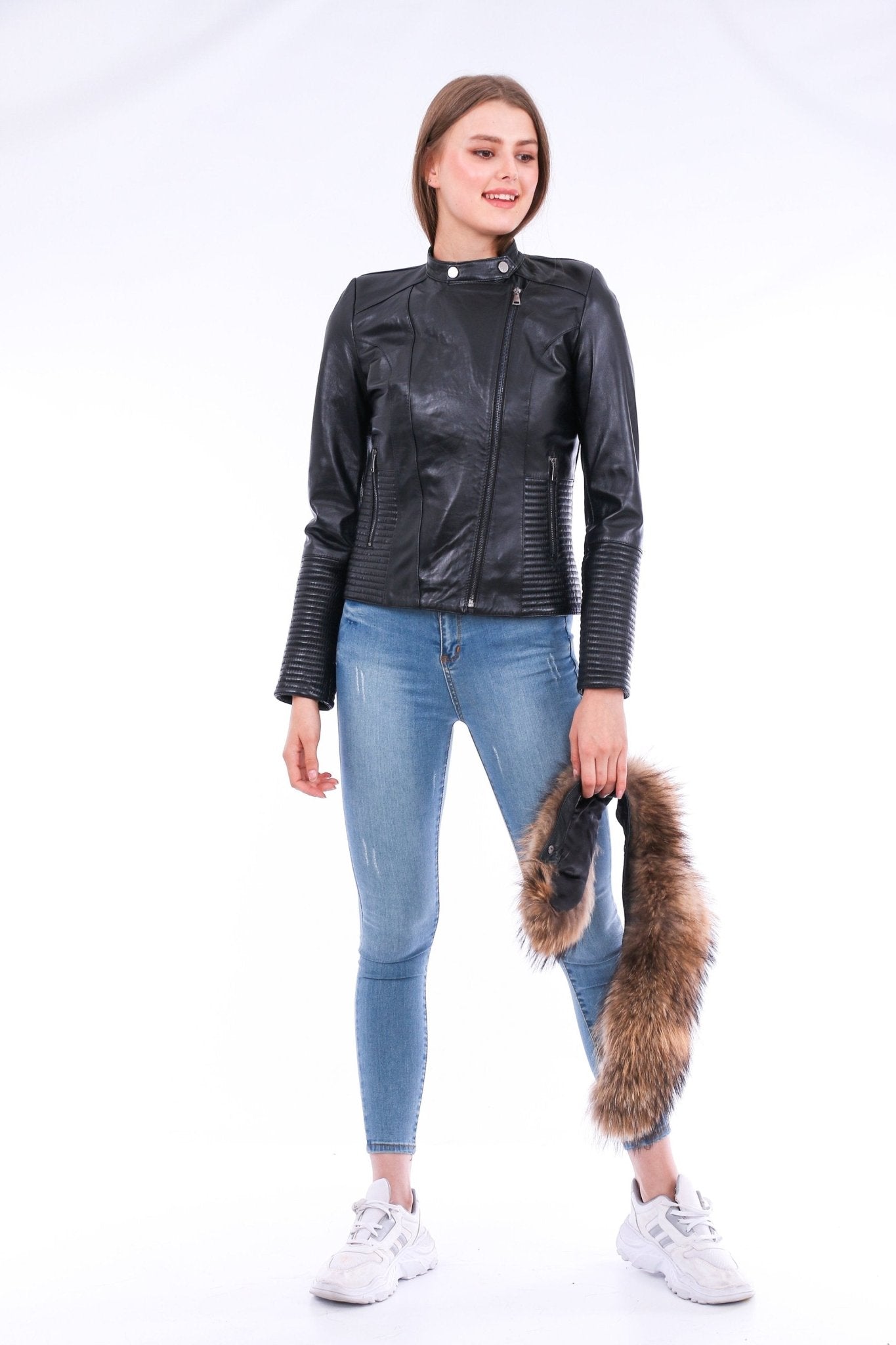 Ravenna Black Leather Biker Jacket - Genuine Nappa Lambskin Motorcycle Jacket - Style Queenz