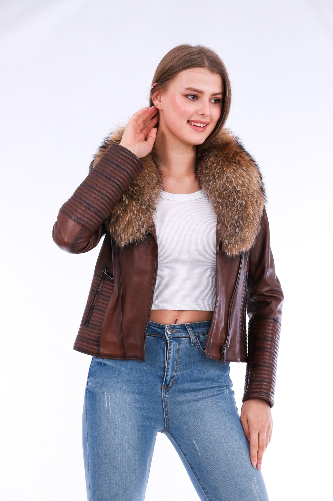 Ravenna Brown Leather Biker Jacket - Premium Nappa Lambskin Women's Motorcycle Jacket - Style Queenz