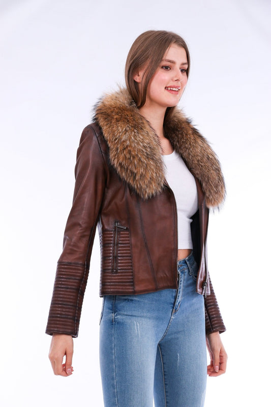 Ravenna Brown Leather Biker Jacket - Premium Nappa Lambskin Women's Motorcycle Jacket - Style Queenz