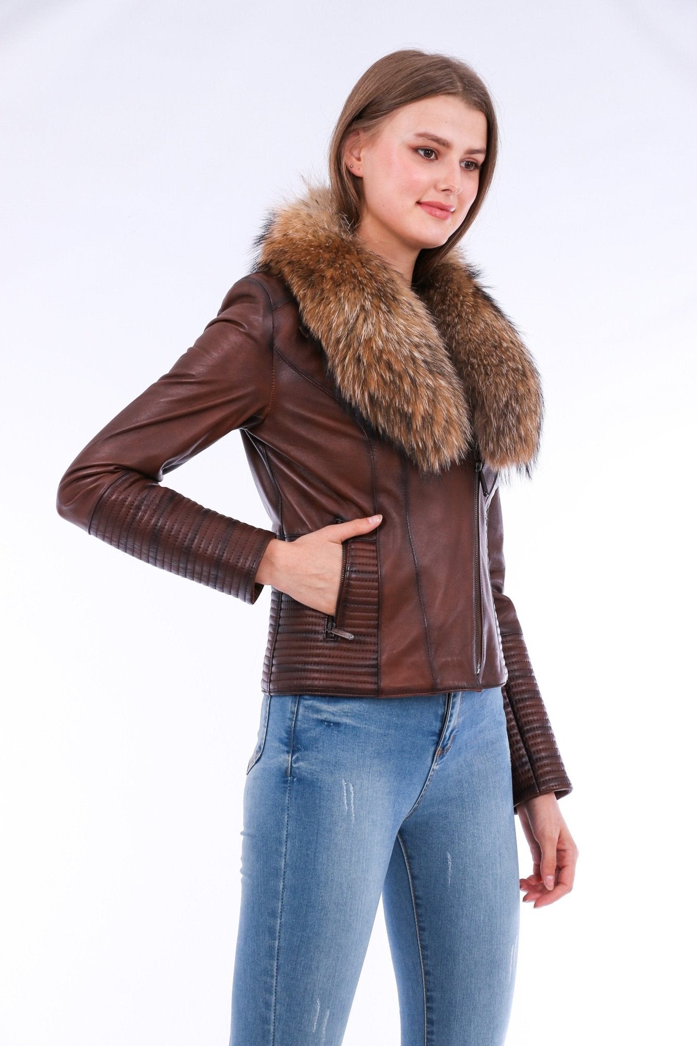 Ravenna Brown Leather Biker Jacket - Premium Nappa Lambskin Women's Motorcycle Jacket - Style Queenz