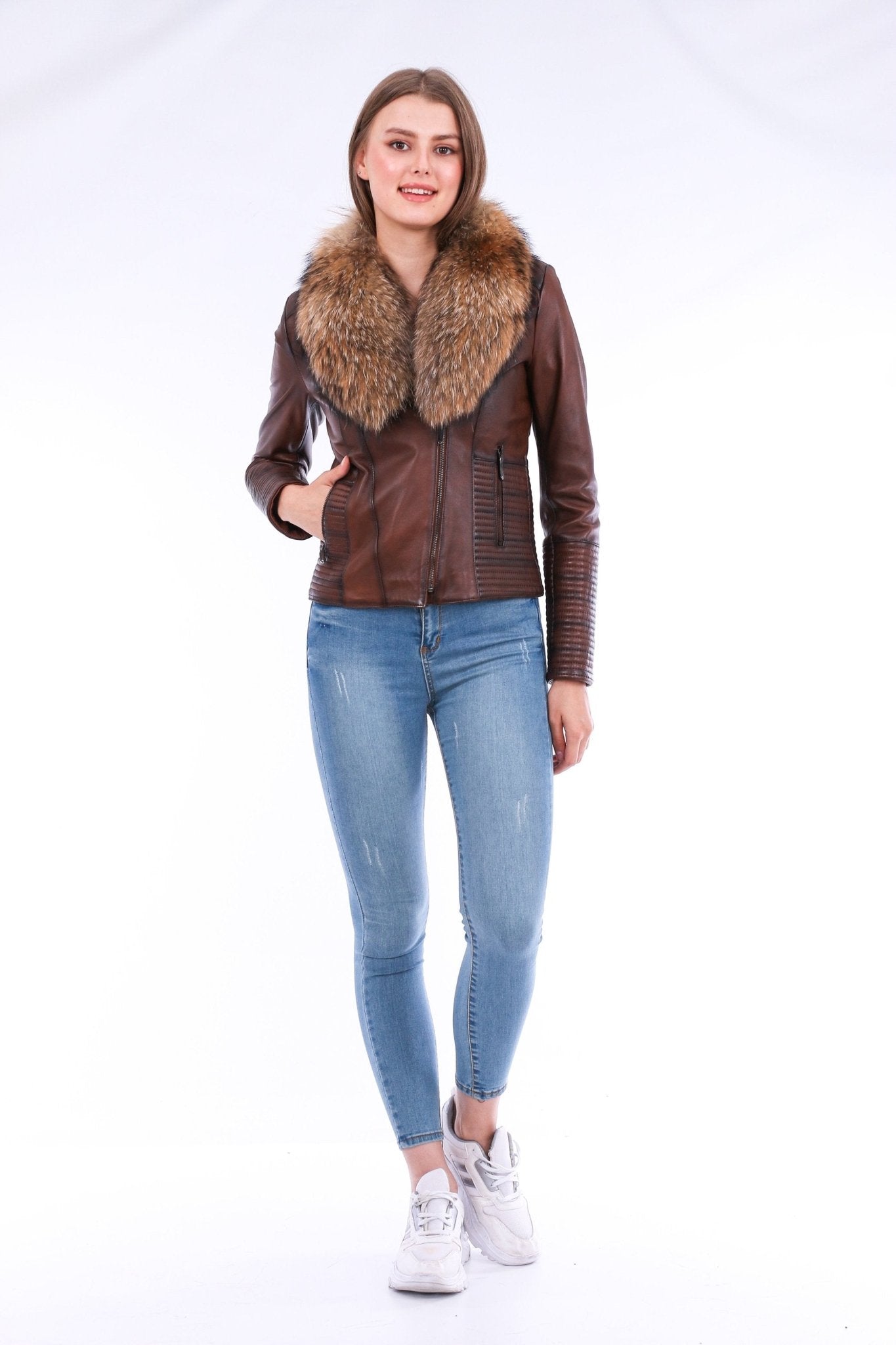 Ravenna Brown Leather Biker Jacket - Premium Nappa Lambskin Women's Motorcycle Jacket - Style Queenz