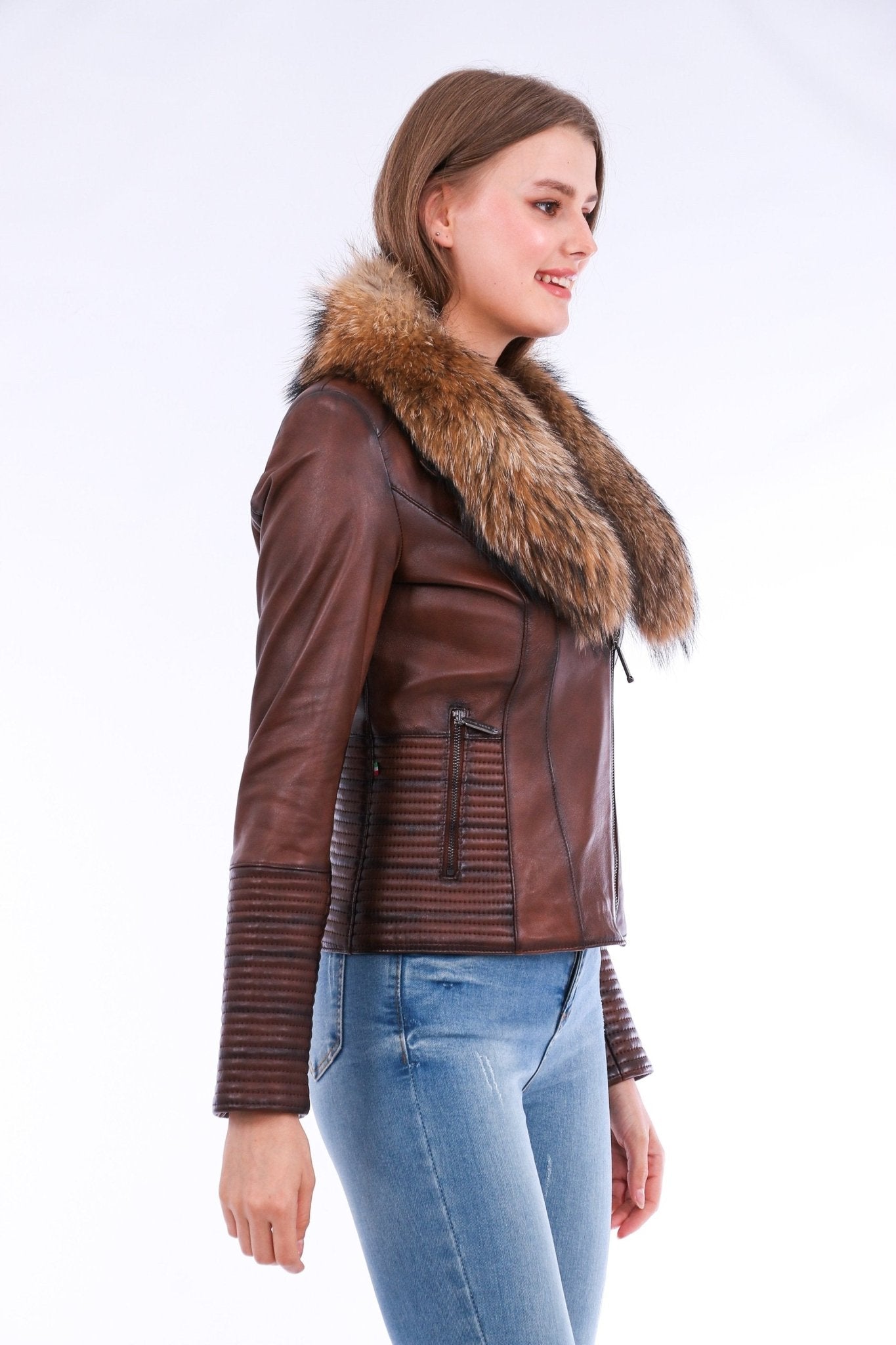Ravenna Brown Leather Biker Jacket - Premium Nappa Lambskin Women's Motorcycle Jacket - Style Queenz