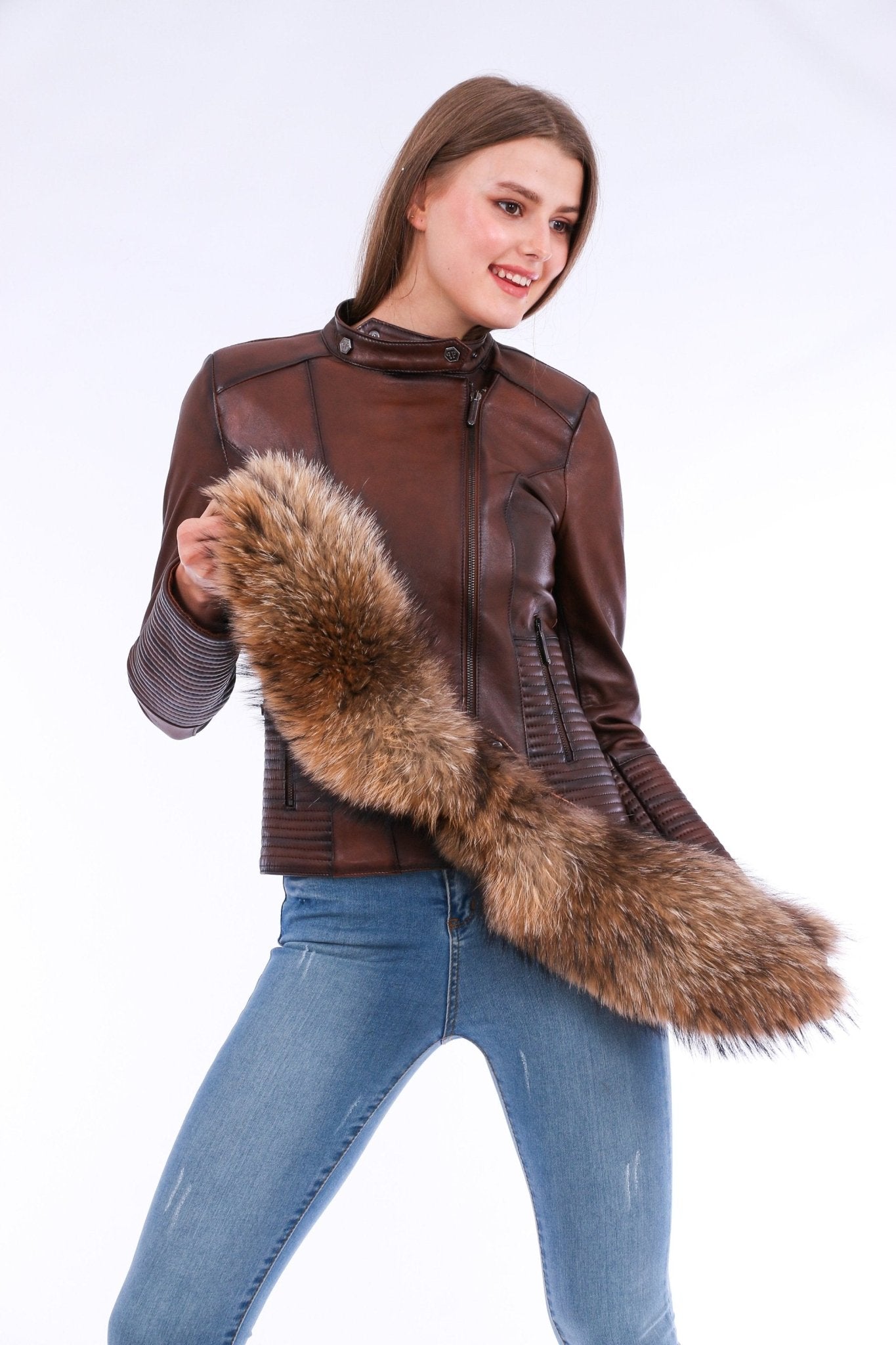 Ravenna Brown Leather Biker Jacket - Premium Nappa Lambskin Women's Motorcycle Jacket - Style Queenz